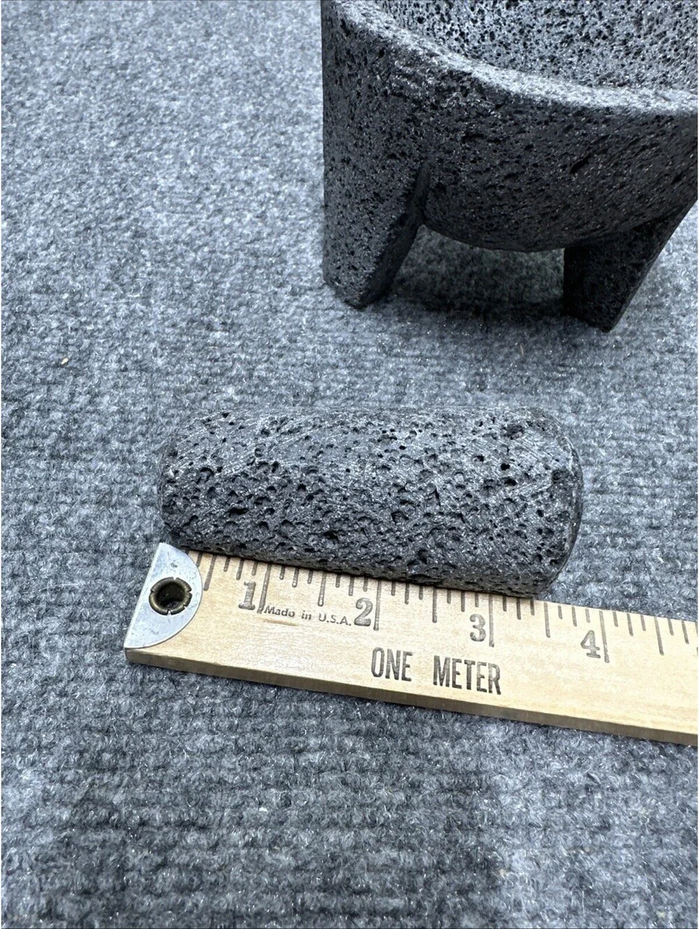 Traditional Gray Three Legged Lava Stone Rock Molcajete Mortar And Pestle Set
